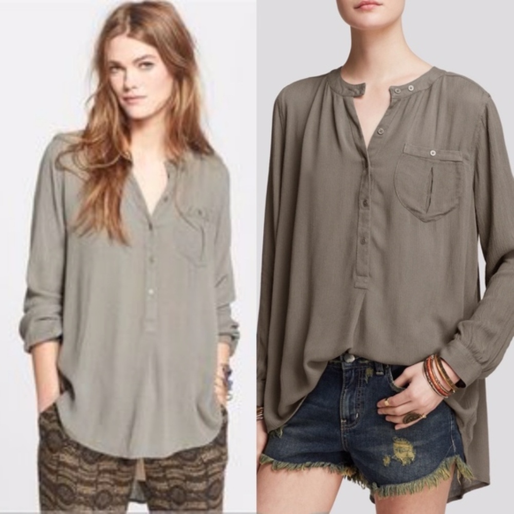 Free People army green gauze boyfriend top